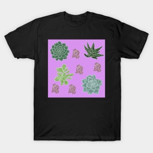 Succulents Pattern Lavender with White Lines T-Shirt